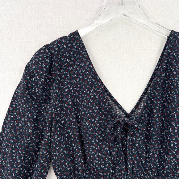 MADEWELL Tie-Back Peplum Top Womens Small Navy Blue Campden Daisies Floral Print - Picture 5 of 13